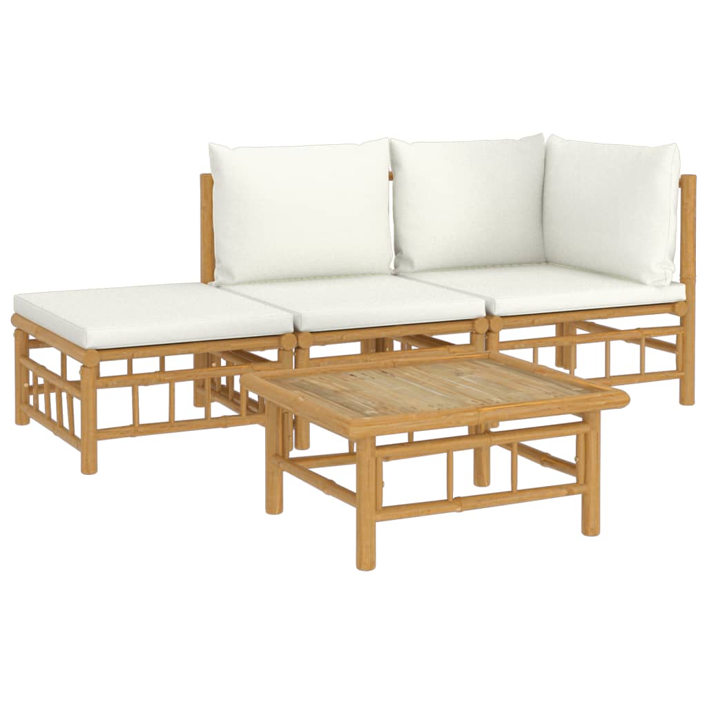 4-delige Loungeset met kussens bamboe crèmewit is nu te koop bij PeponiXL, paradijselijk wonen!