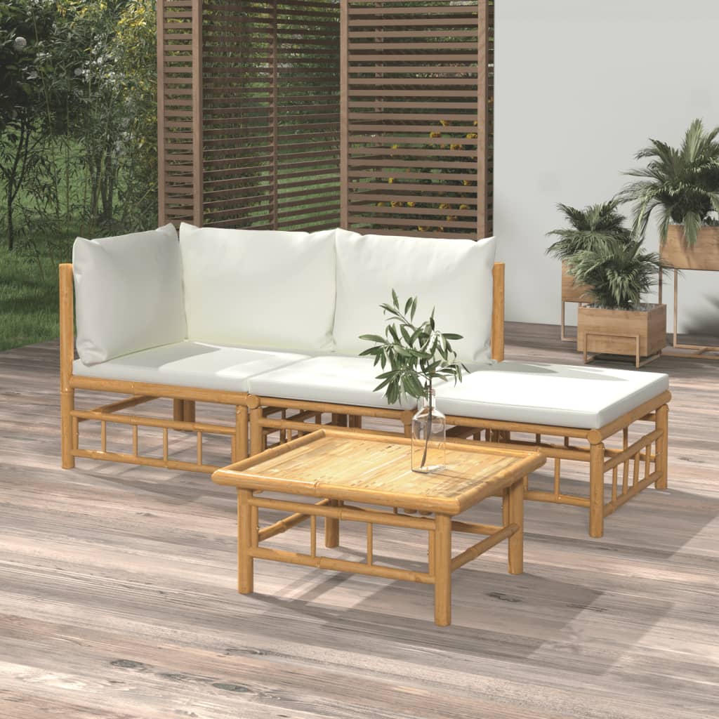 4-delige Loungeset met kussens bamboe crèmewit is nu te koop bij PeponiXL, paradijselijk wonen!