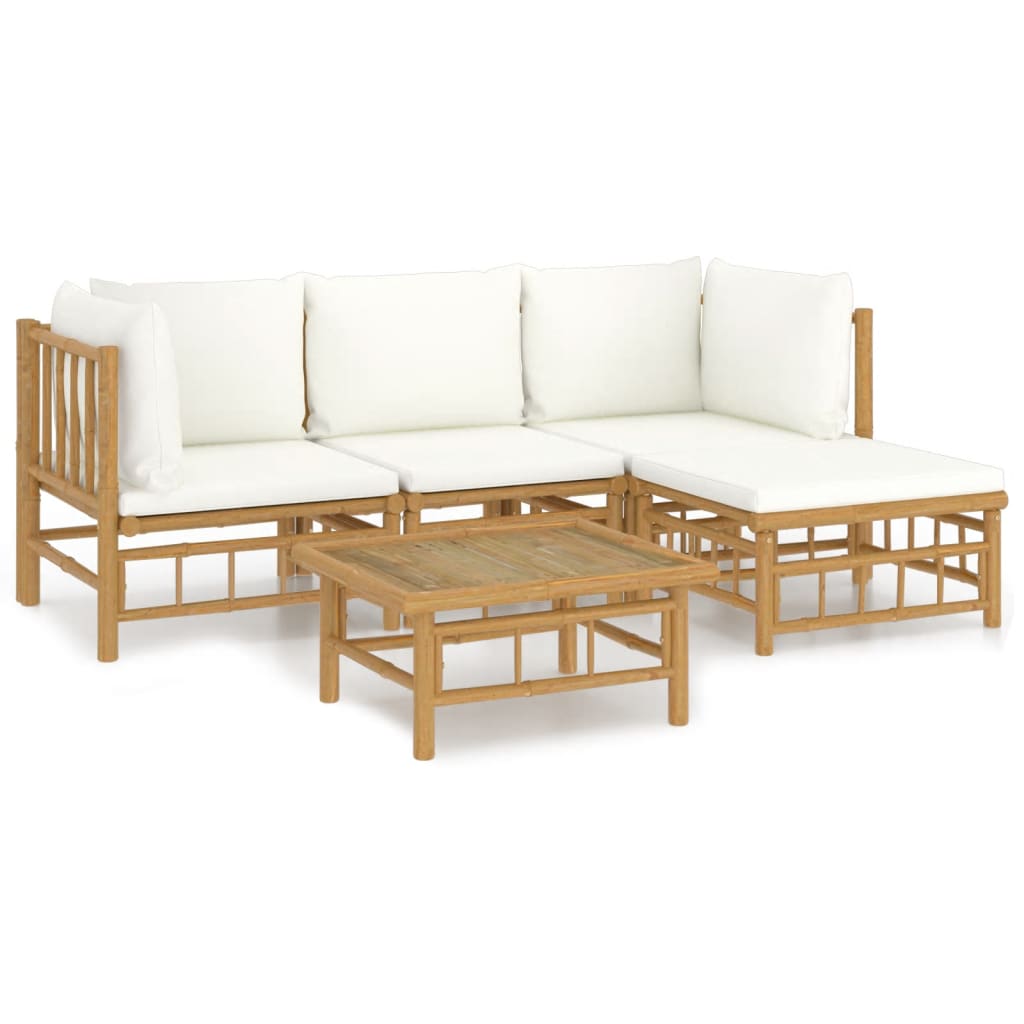 5-delige Loungeset met kussens bamboe crèmewit is nu te koop bij PeponiXL, paradijselijk wonen!