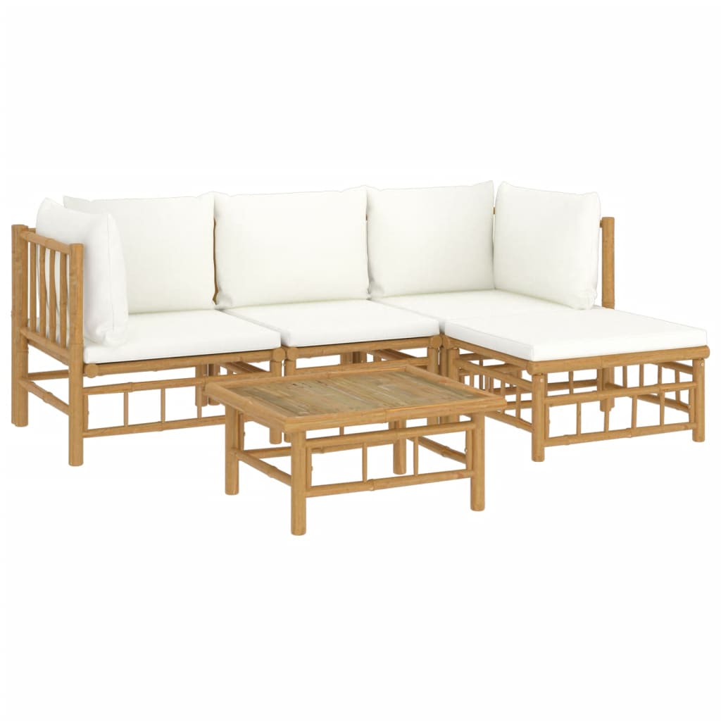 5-delige Loungeset met kussens bamboe crèmewit is nu te koop bij PeponiXL, paradijselijk wonen!