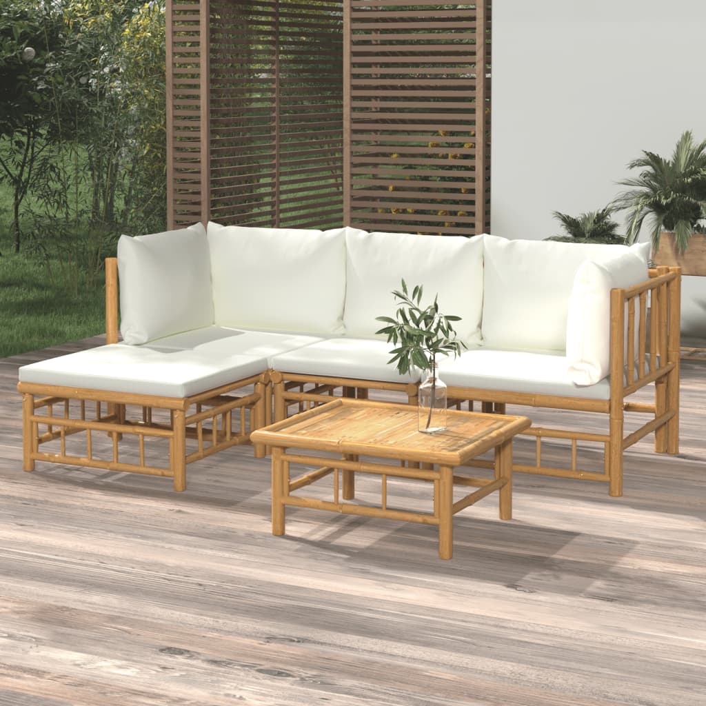 5-delige Loungeset met kussens bamboe crèmewit is nu te koop bij PeponiXL, paradijselijk wonen!