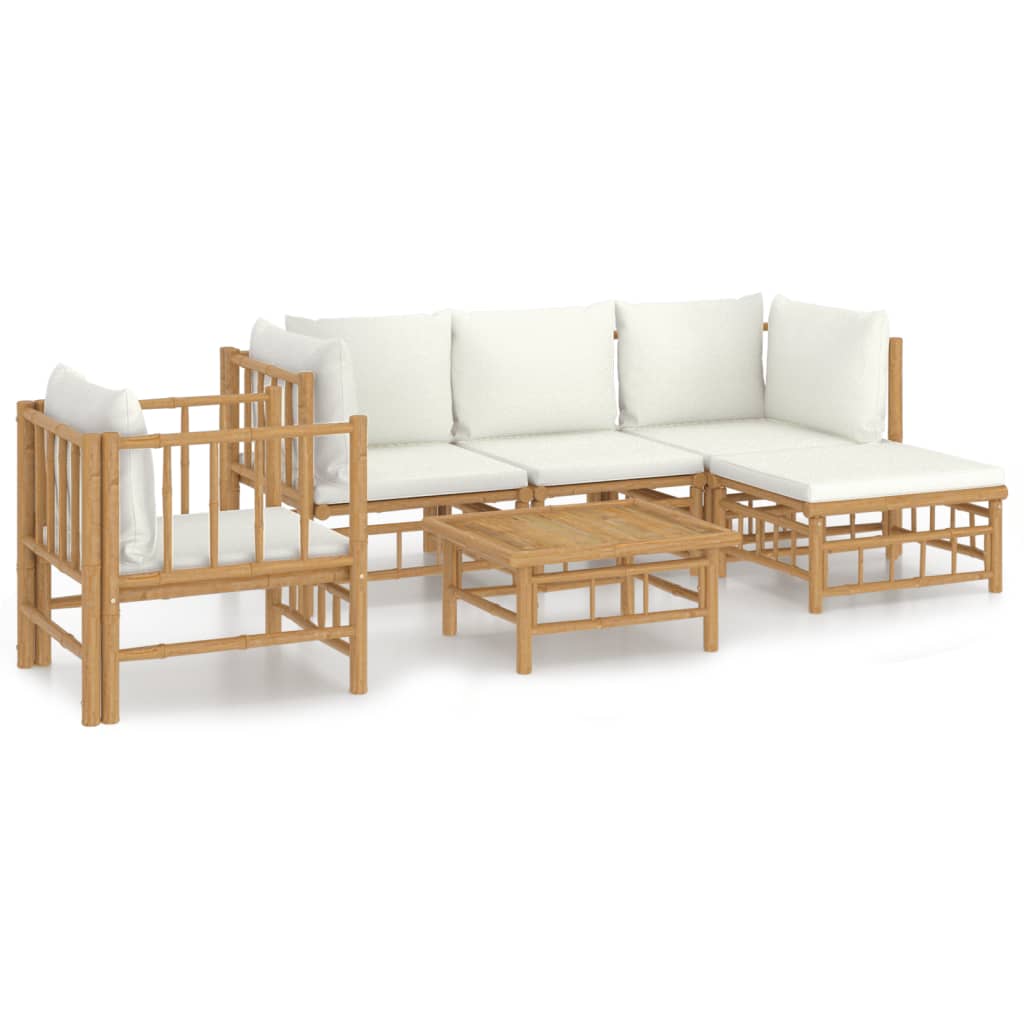 6-delige Loungeset met kussens bamboe crèmewit is nu te koop bij PeponiXL, paradijselijk wonen!