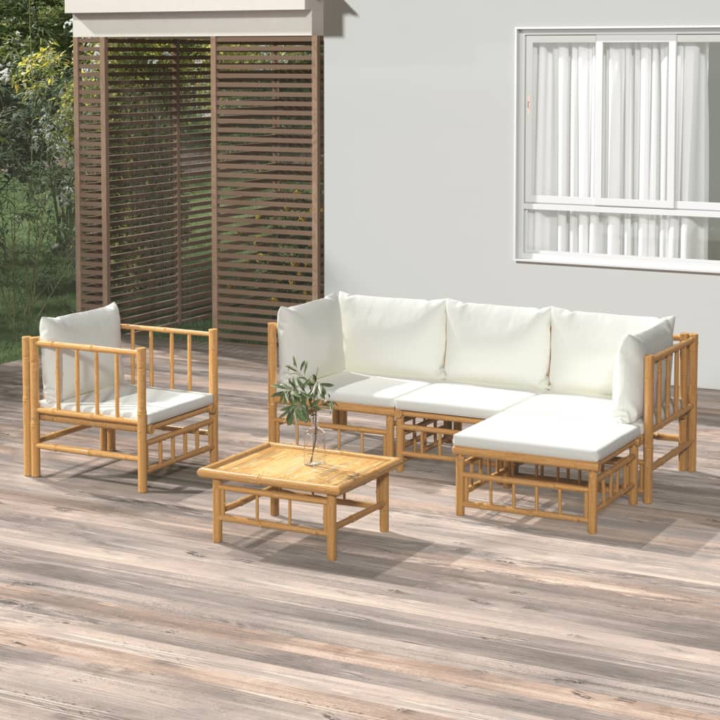 6-delige Loungeset met kussens bamboe crèmewit is nu te koop bij PeponiXL, paradijselijk wonen!