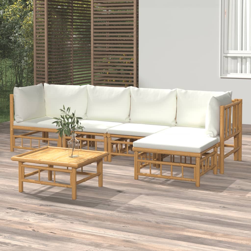 6-delige Loungeset met kussens bamboe crèmewit is nu te koop bij PeponiXL, paradijselijk wonen!