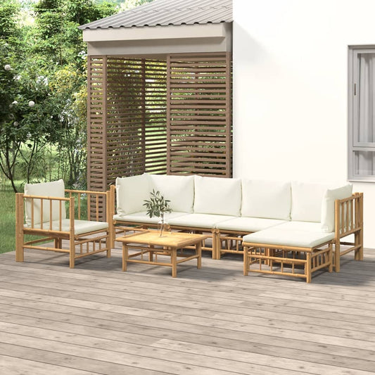 7-delige Loungeset met kussens bamboe crèmewit is nu te koop bij PeponiXL, paradijselijk wonen!