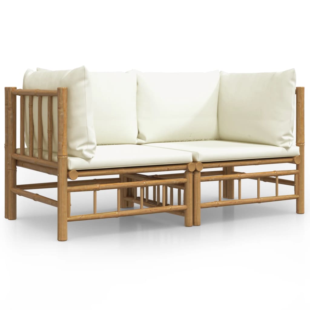 Tuinhoekbanken 2 st met kussens bamboe crèmewit is nu te koop bij PeponiXL, paradijselijk wonen!