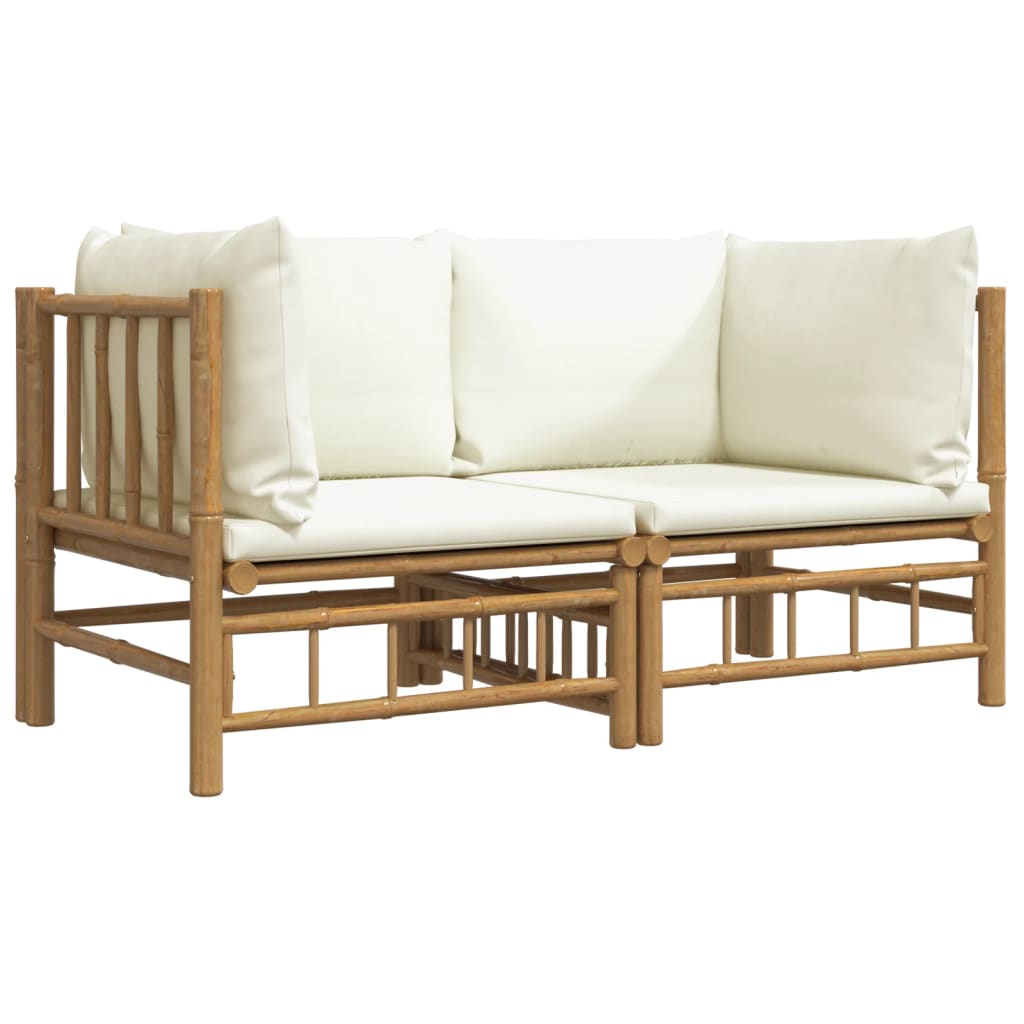 Tuinhoekbanken 2 st met kussens bamboe crèmewit is nu te koop bij PeponiXL, paradijselijk wonen!