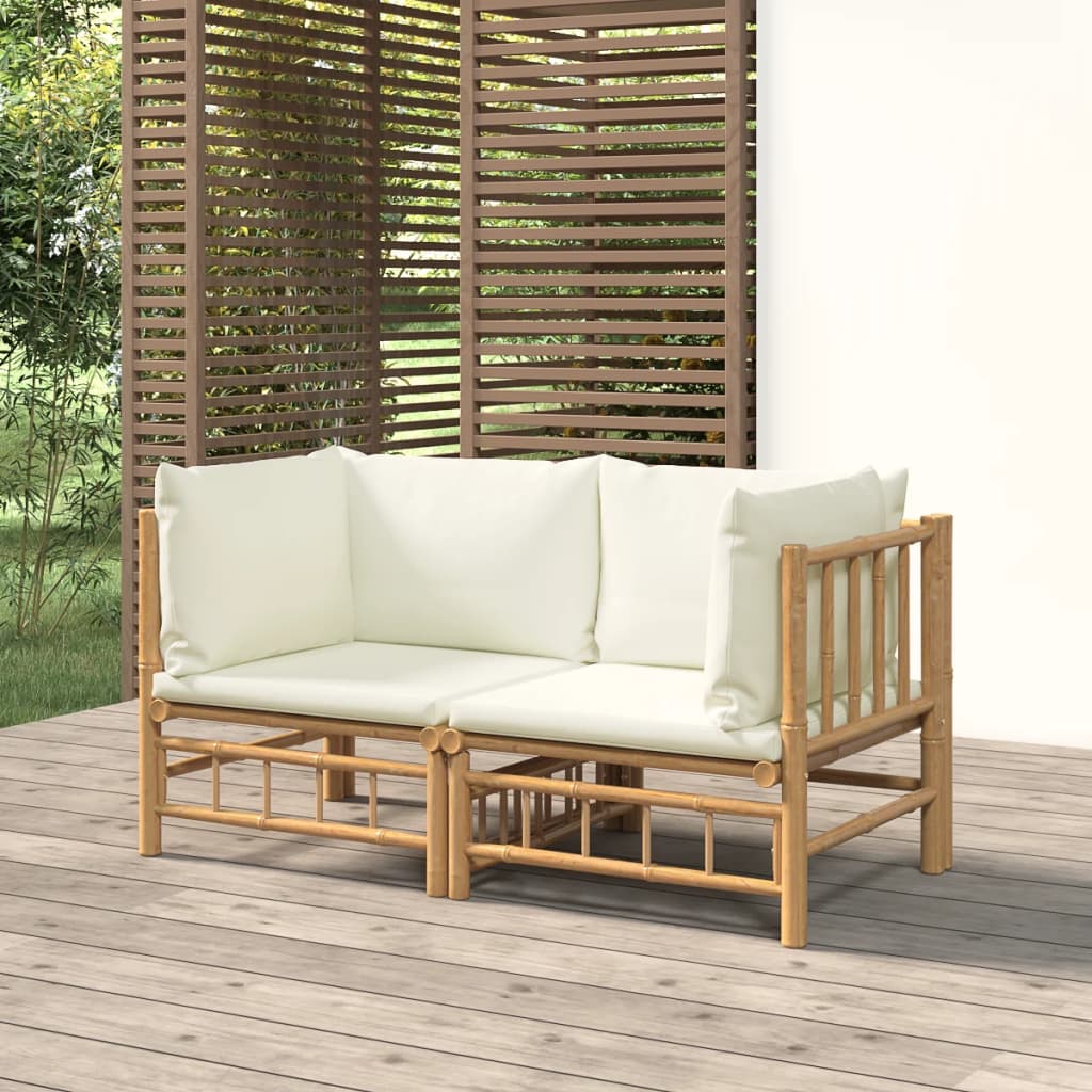 Tuinhoekbanken 2 st met kussens bamboe crèmewit is nu te koop bij PeponiXL, paradijselijk wonen!