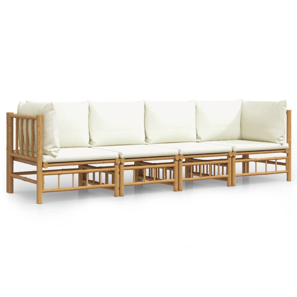 4-delige Loungeset met kussens bamboe crèmewit is nu te koop bij PeponiXL, paradijselijk wonen!