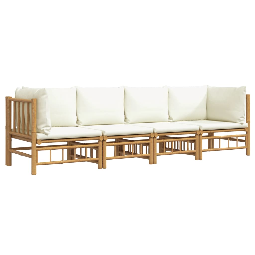 4-delige Loungeset met kussens bamboe crèmewit is nu te koop bij PeponiXL, paradijselijk wonen!