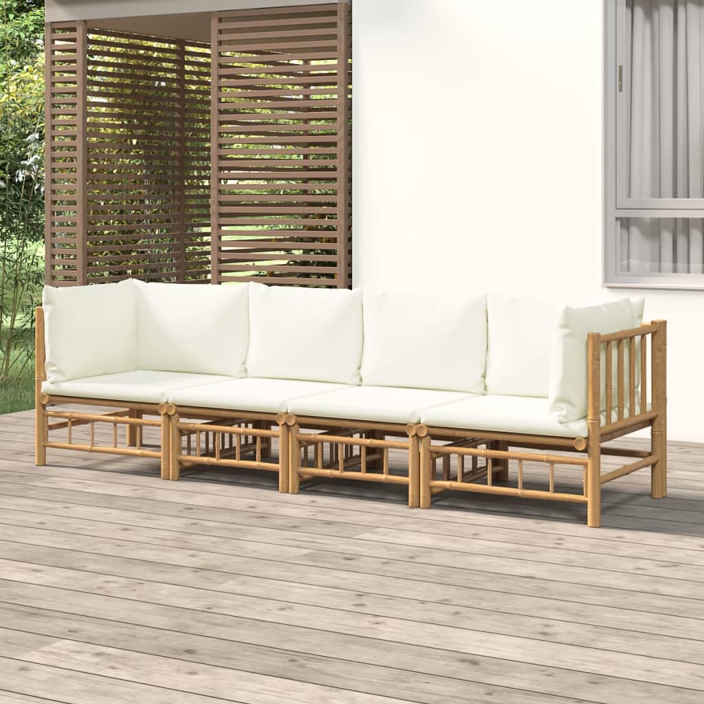 4-delige Loungeset met kussens bamboe crèmewit is nu te koop bij PeponiXL, paradijselijk wonen!