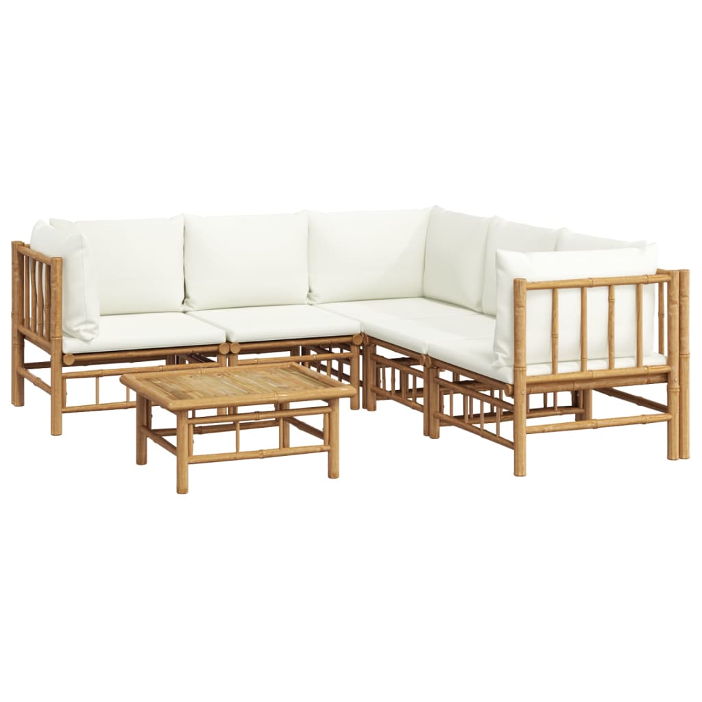 6-delige Loungeset met kussens bamboe crèmewit is nu te koop bij PeponiXL, paradijselijk wonen!