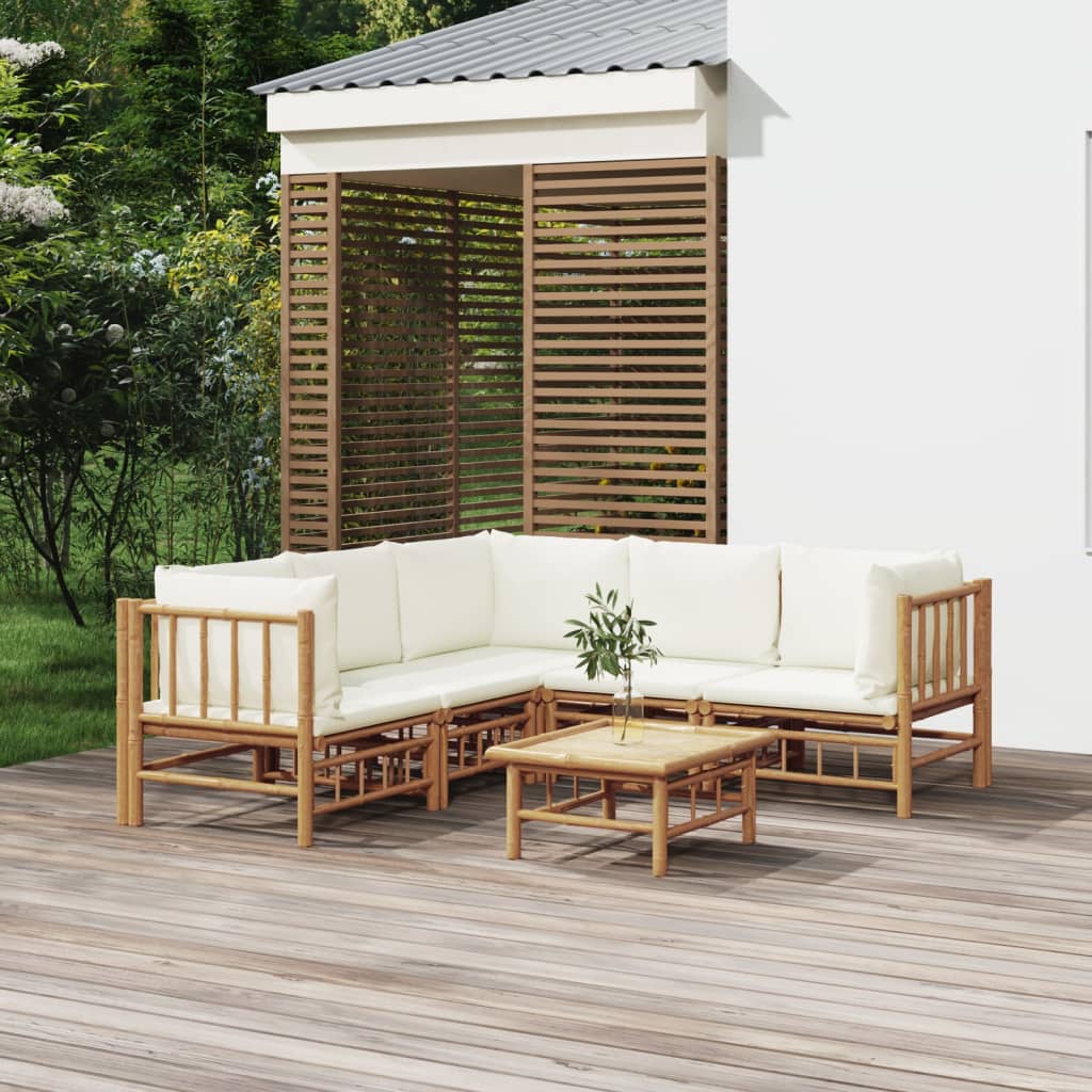 6-delige Loungeset met kussens bamboe crèmewit is nu te koop bij PeponiXL, paradijselijk wonen!