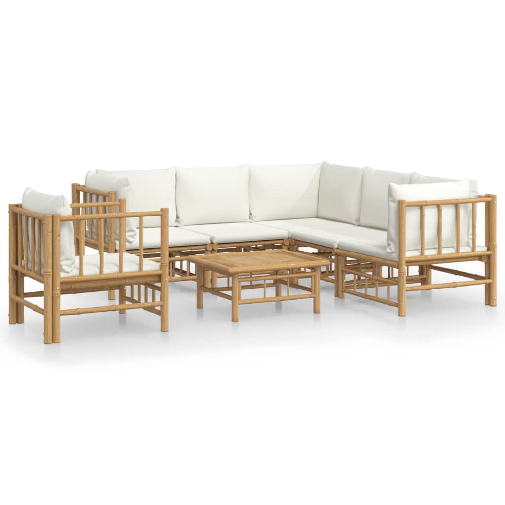 7-delige Loungeset met kussens bamboe crèmewit is nu te koop bij PeponiXL, paradijselijk wonen!