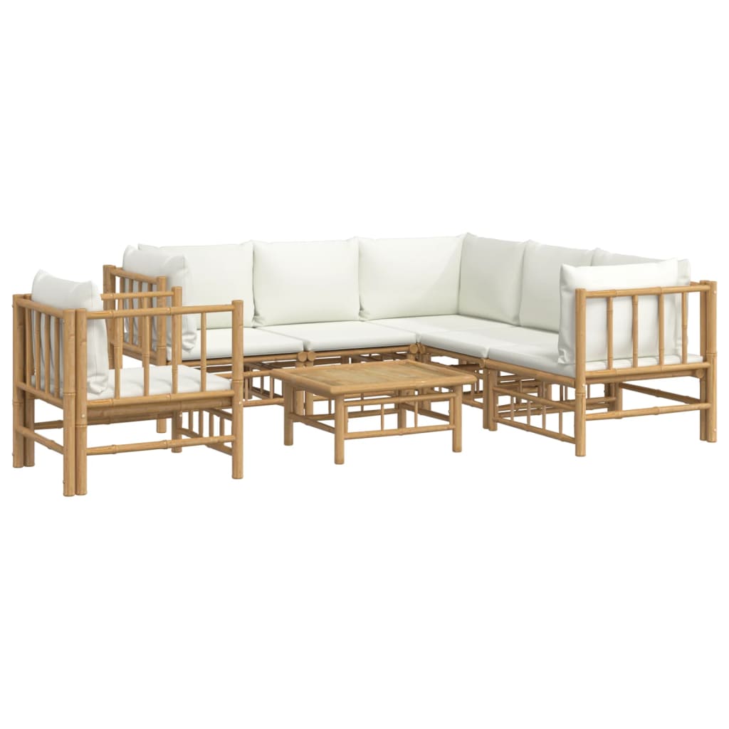 7-delige Loungeset met kussens bamboe crèmewit is nu te koop bij PeponiXL, paradijselijk wonen!