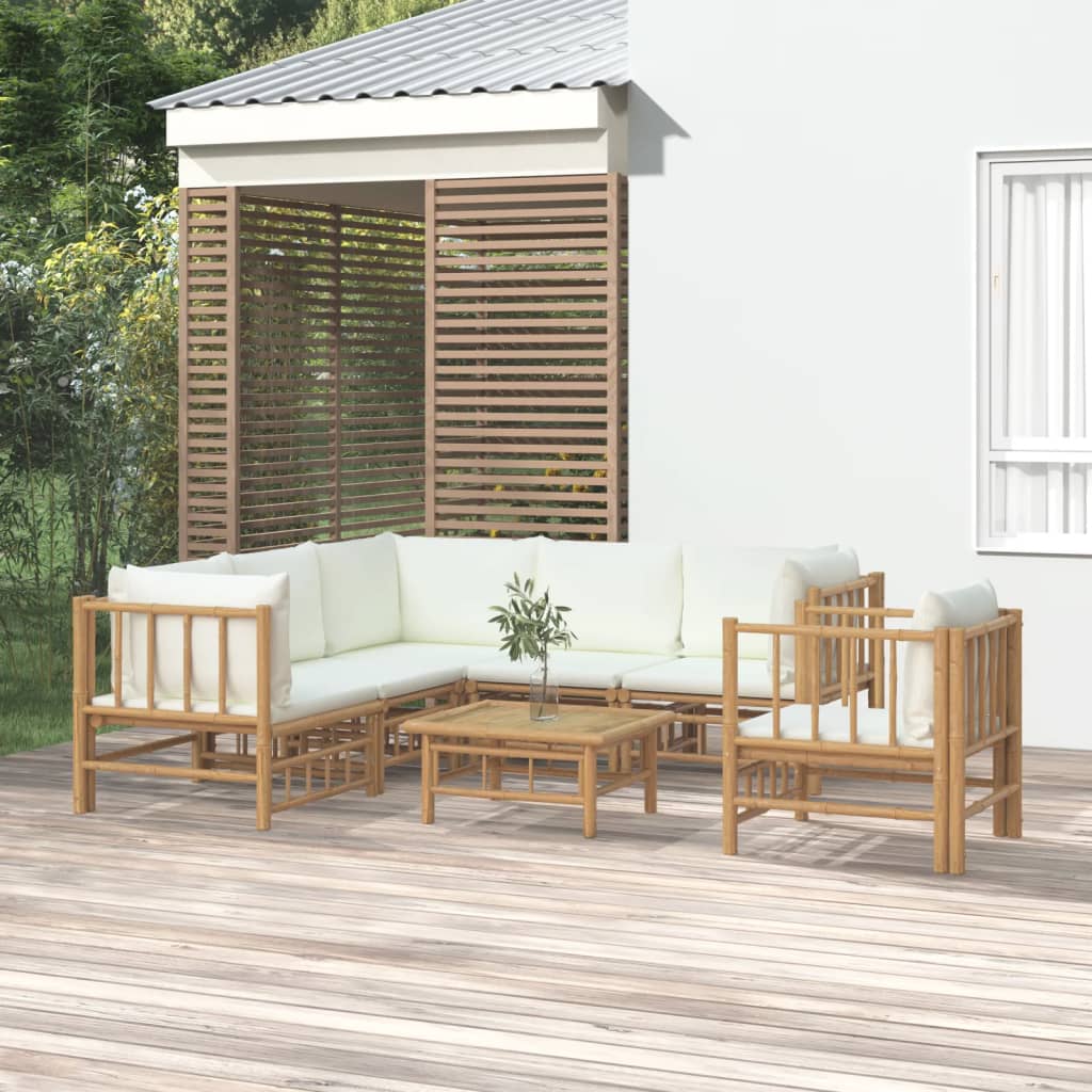 7-delige Loungeset met kussens bamboe crèmewit is nu te koop bij PeponiXL, paradijselijk wonen!