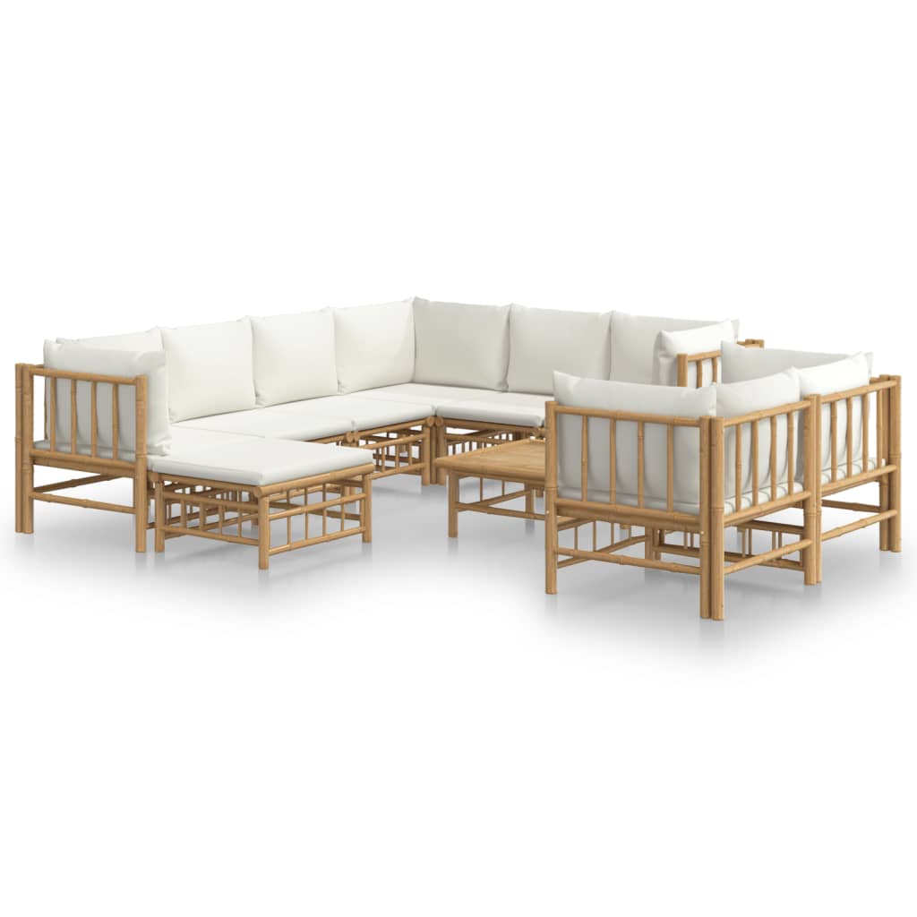 10-delige Loungeset met kussens bamboe crèmewit is nu te koop bij PeponiXL, paradijselijk wonen!