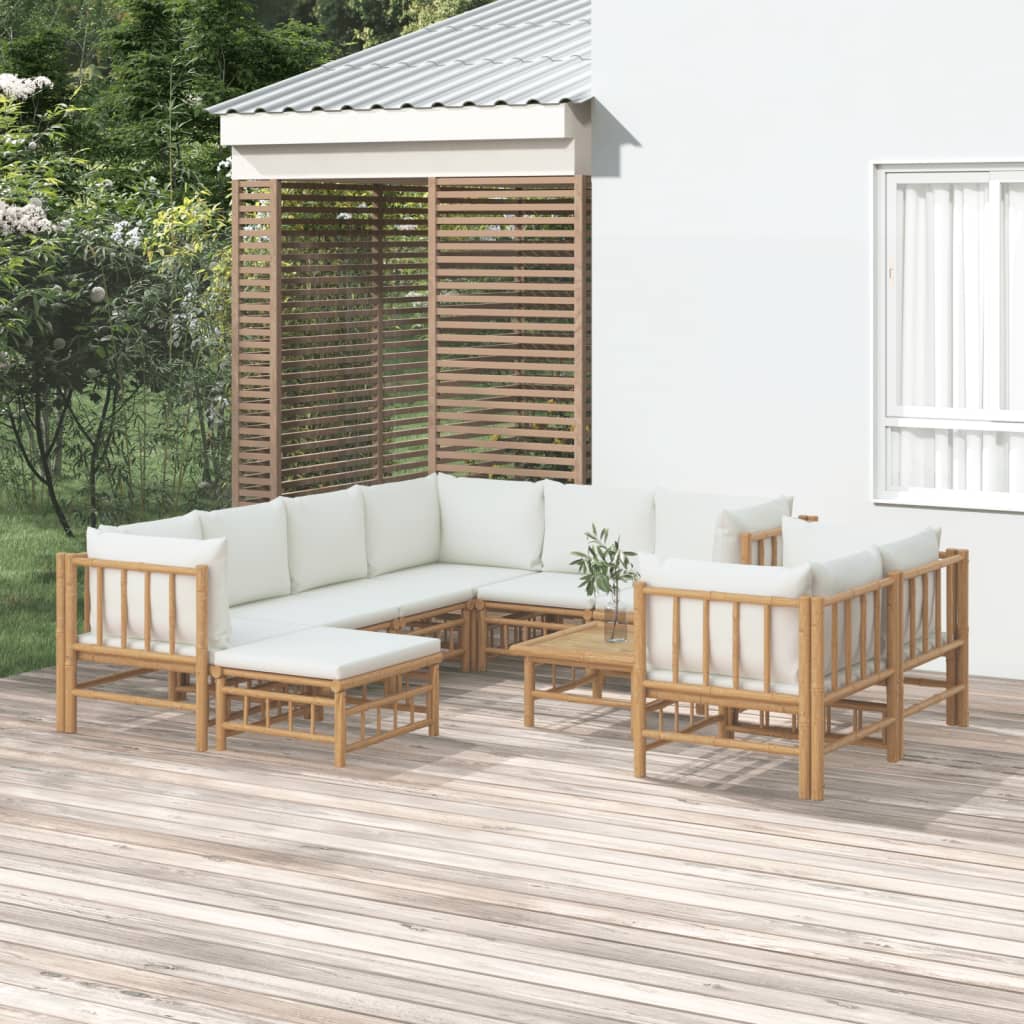 10-delige Loungeset met kussens bamboe crèmewit is nu te koop bij PeponiXL, paradijselijk wonen!