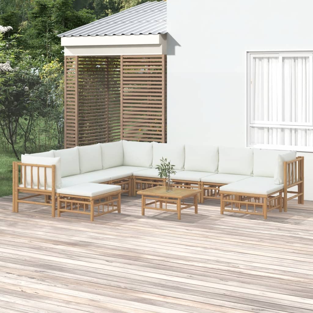 11-delige Loungeset met kussens bamboe crèmewit is nu te koop bij PeponiXL, paradijselijk wonen!