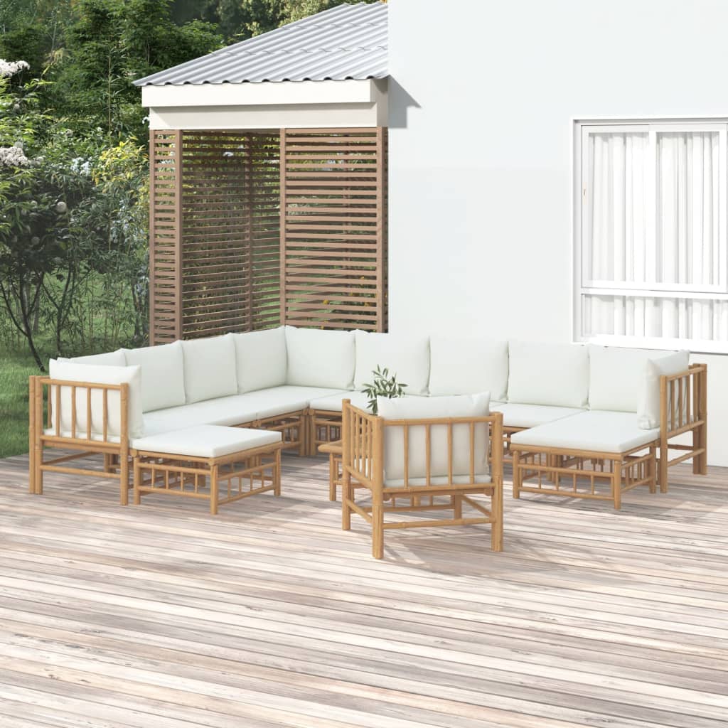12-delige Loungeset met kussens bamboe crèmewit is nu te koop bij PeponiXL, paradijselijk wonen!