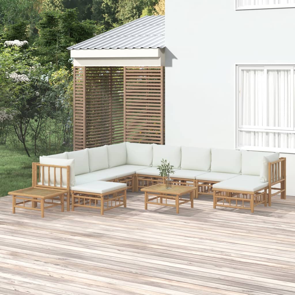 12-delige Loungeset met kussens bamboe crèmewit is nu te koop bij PeponiXL, paradijselijk wonen!