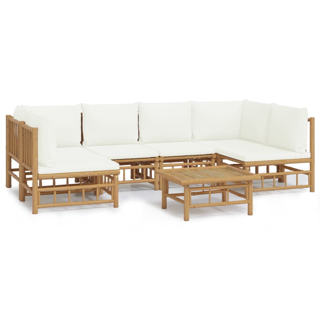 7-delige Loungeset met kussens bamboe crèmewit is nu te koop bij PeponiXL, paradijselijk wonen!