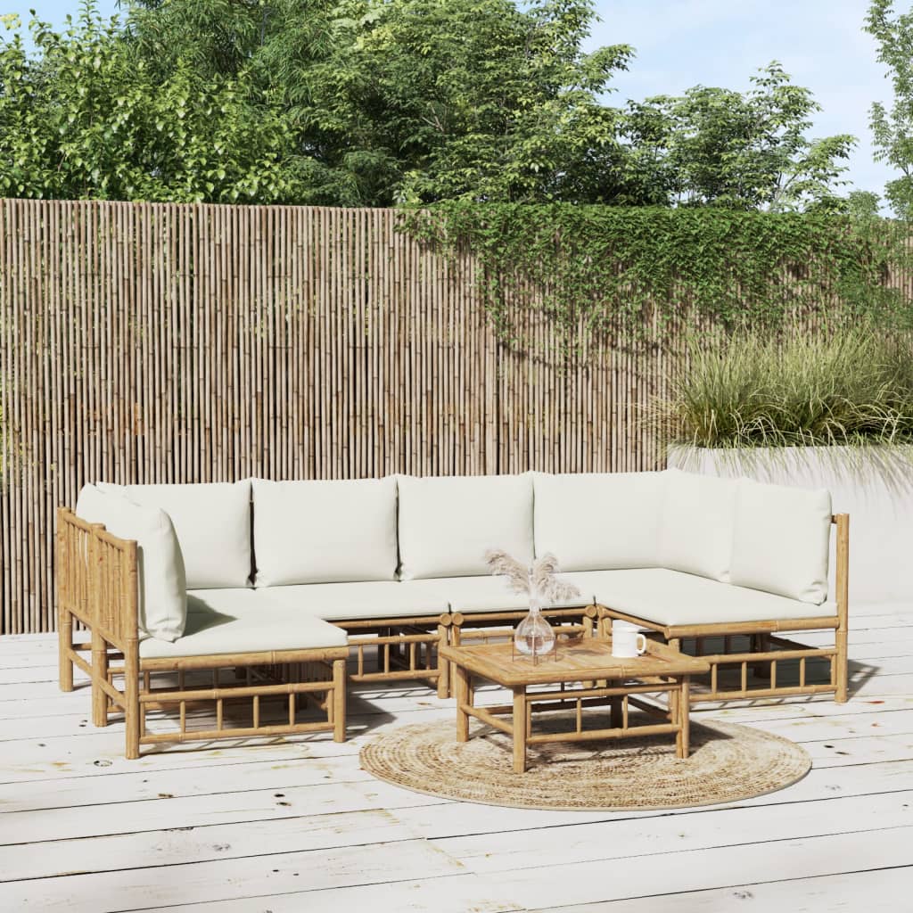 7-delige Loungeset met kussens bamboe crèmewit is nu te koop bij PeponiXL, paradijselijk wonen!