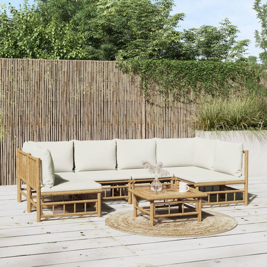 7-delige Loungeset met kussens bamboe crèmewit is nu te koop bij PeponiXL, paradijselijk wonen!