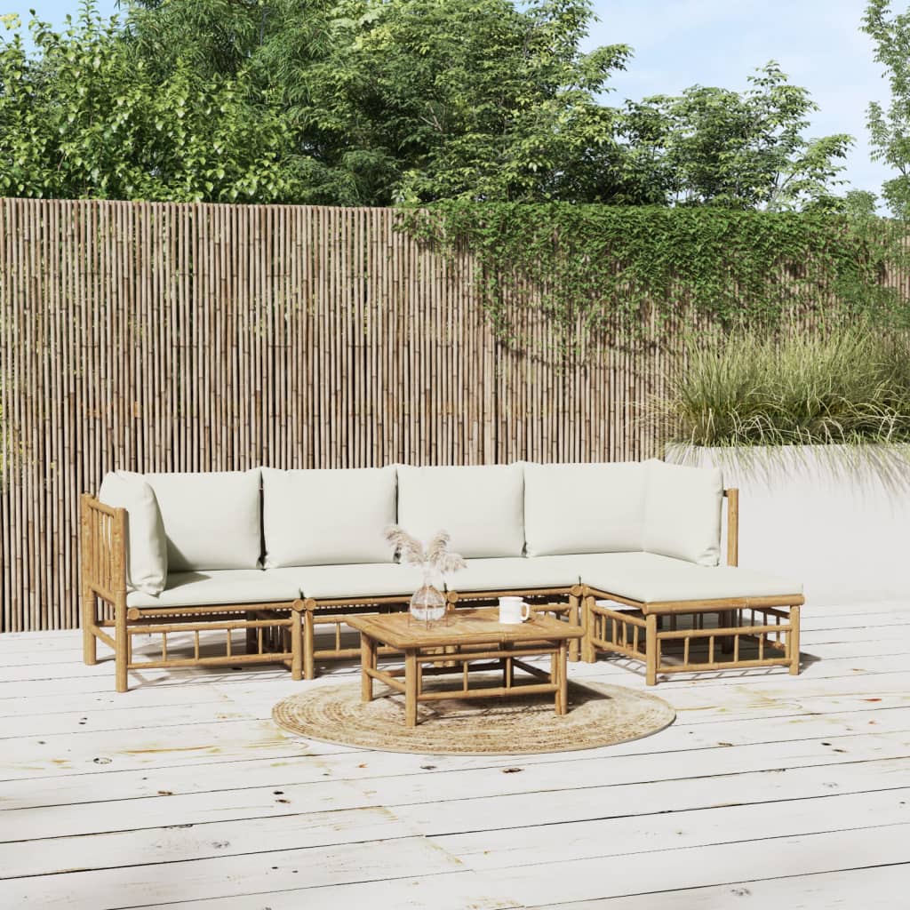 6-delige Loungeset met kussens bamboe crèmewit is nu te koop bij PeponiXL, paradijselijk wonen!
