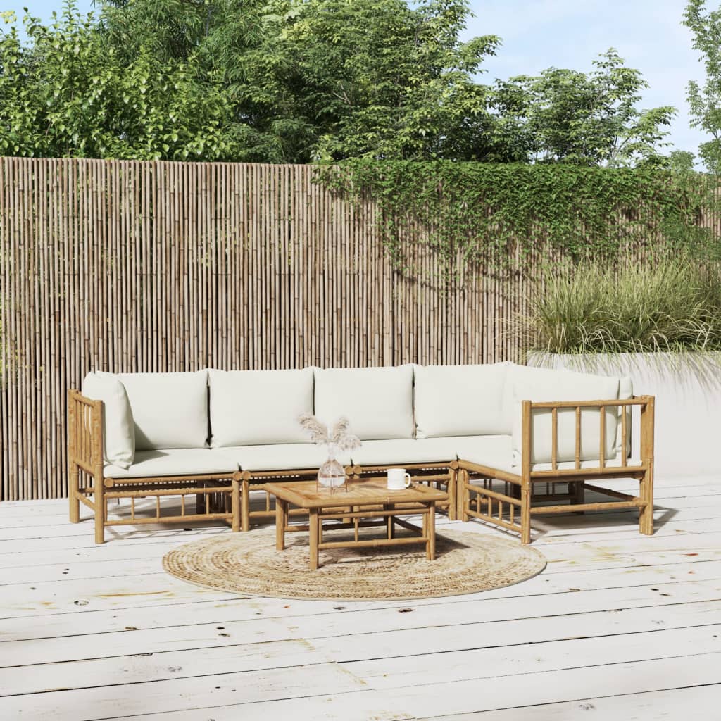 6-delige Loungeset met kussens bamboe crèmewit is nu te koop bij PeponiXL, paradijselijk wonen!