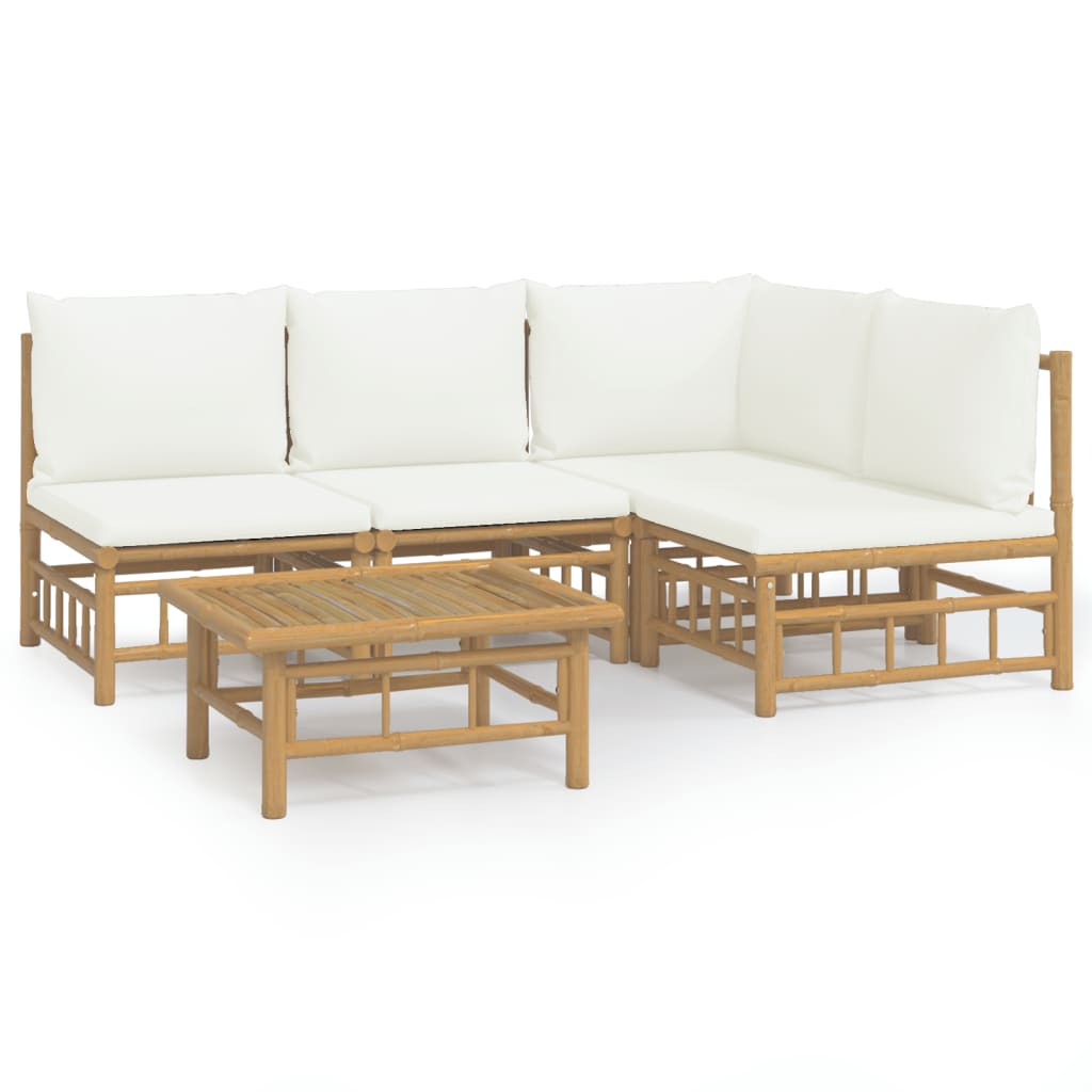 5-delige Loungeset met kussens bamboe crèmewit is nu te koop bij PeponiXL, paradijselijk wonen!