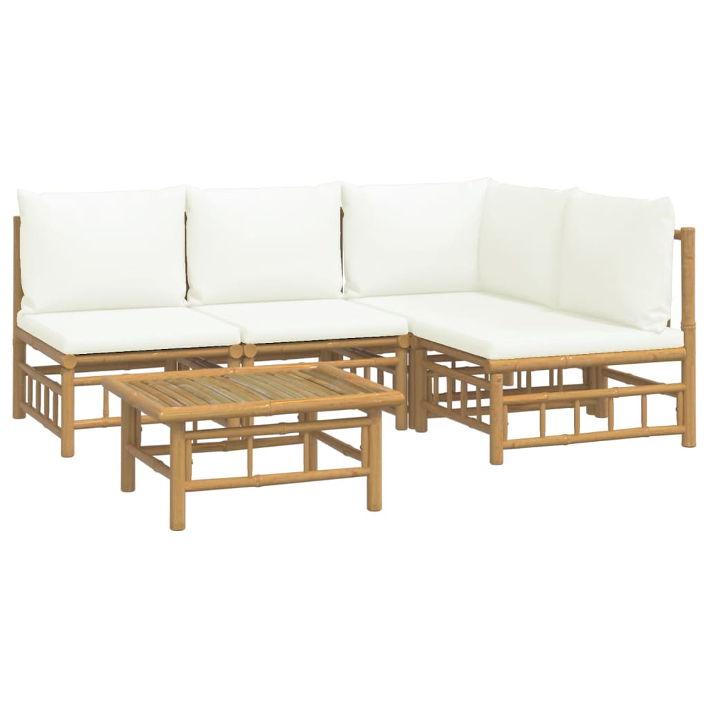5-delige Loungeset met kussens bamboe crèmewit is nu te koop bij PeponiXL, paradijselijk wonen!