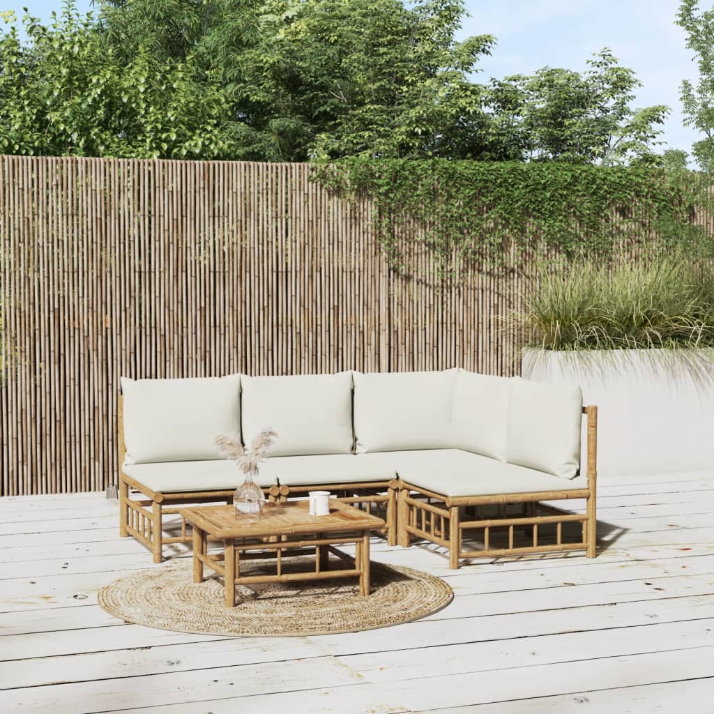 5-delige Loungeset met kussens bamboe crèmewit is nu te koop bij PeponiXL, paradijselijk wonen!
