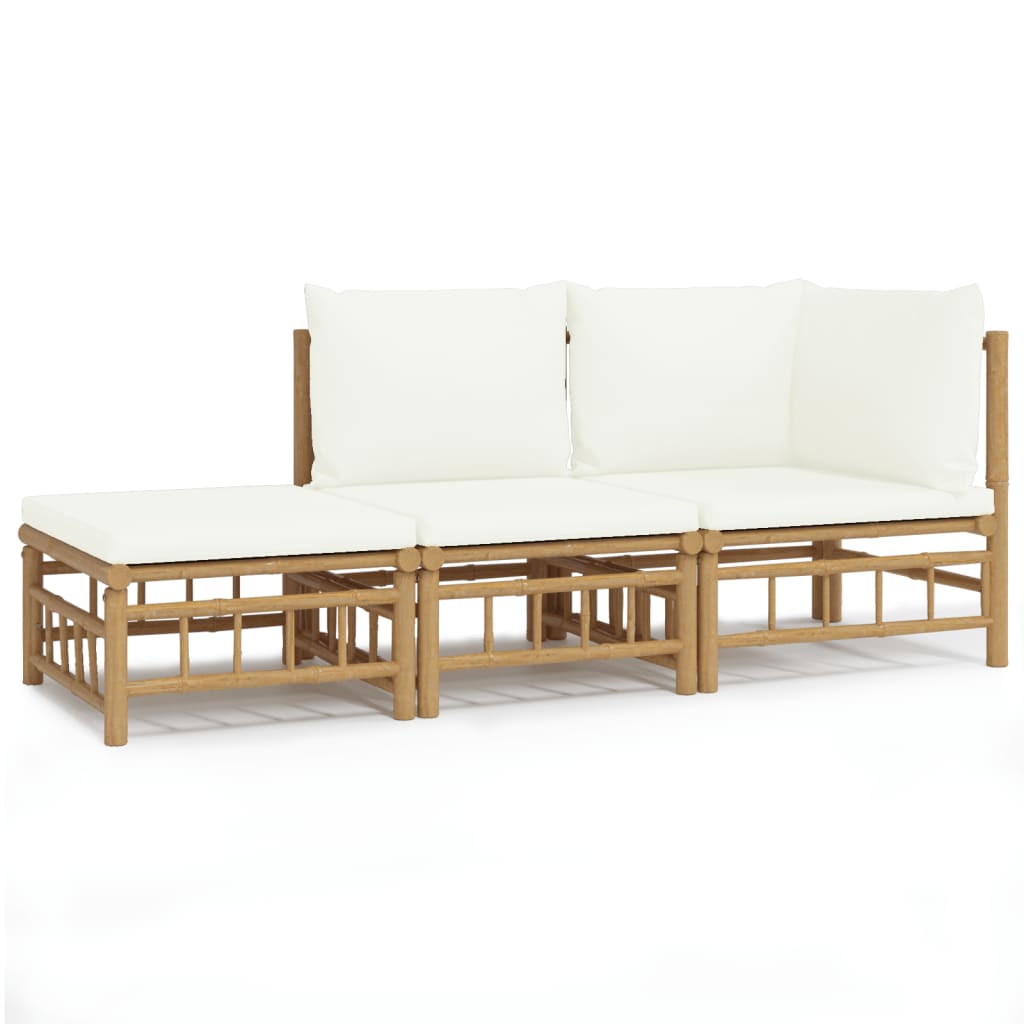 3-delige Loungeset met kussens bamboe crèmewit is nu te koop bij PeponiXL, paradijselijk wonen!