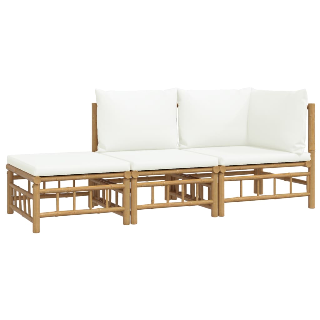 3-delige Loungeset met kussens bamboe crèmewit is nu te koop bij PeponiXL, paradijselijk wonen!