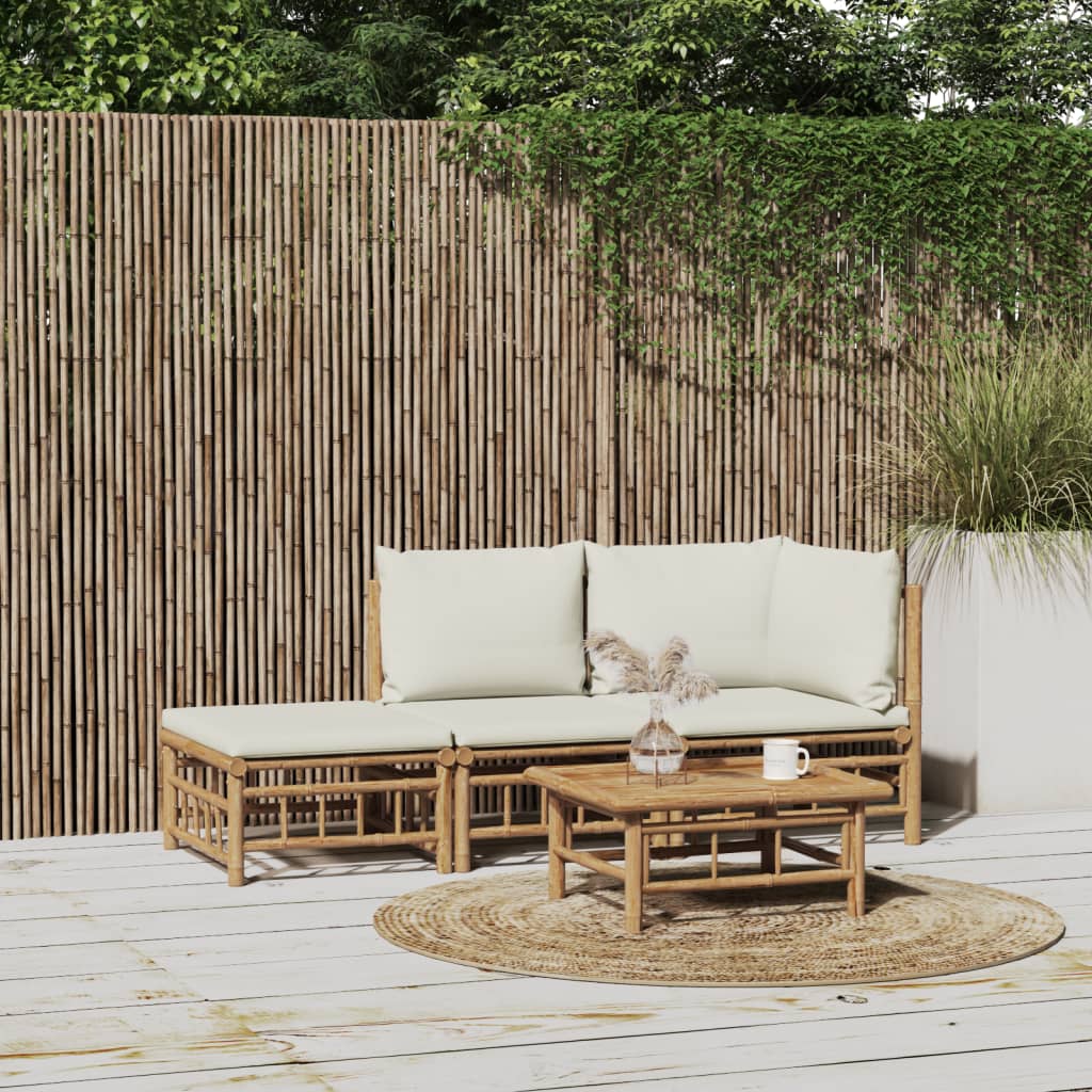 3-delige Loungeset met kussens bamboe crèmewit is nu te koop bij PeponiXL, paradijselijk wonen!