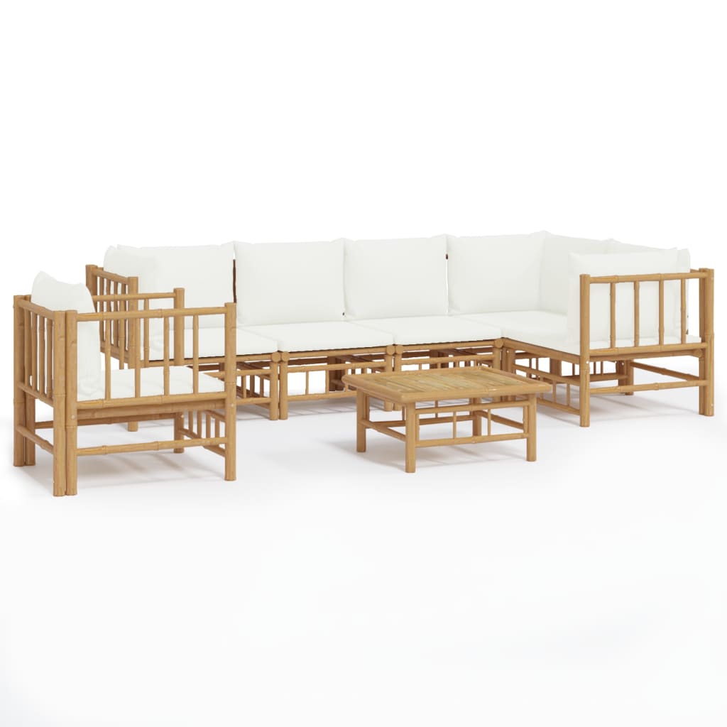 7-delige Loungeset met kussens bamboe crèmewit is nu te koop bij PeponiXL, paradijselijk wonen!