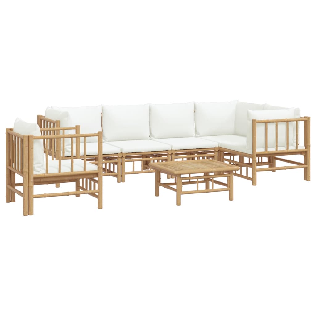 7-delige Loungeset met kussens bamboe crèmewit is nu te koop bij PeponiXL, paradijselijk wonen!
