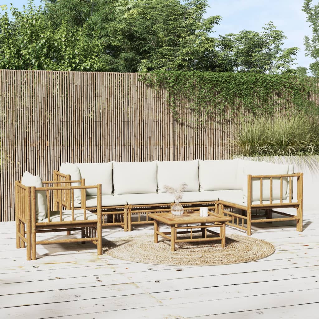 7-delige Loungeset met kussens bamboe crèmewit is nu te koop bij PeponiXL, paradijselijk wonen!