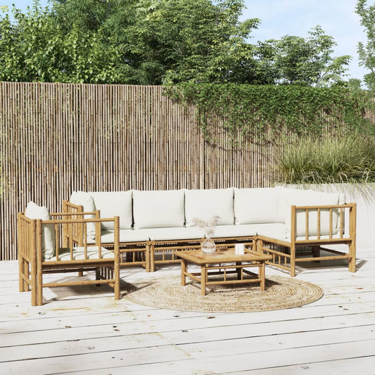 7-delige Loungeset met kussens bamboe crèmewit is nu te koop bij PeponiXL, paradijselijk wonen!