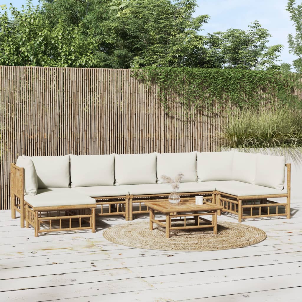 8-delige Loungeset met kussens bamboe crèmewit is nu te koop bij PeponiXL, paradijselijk wonen!