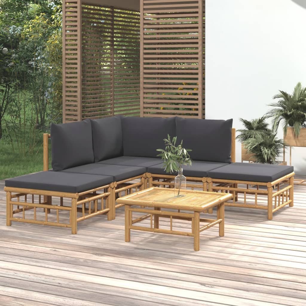 6-delige Loungeset met kussens bamboe donkergrijs is nu te koop bij PeponiXL, paradijselijk wonen!