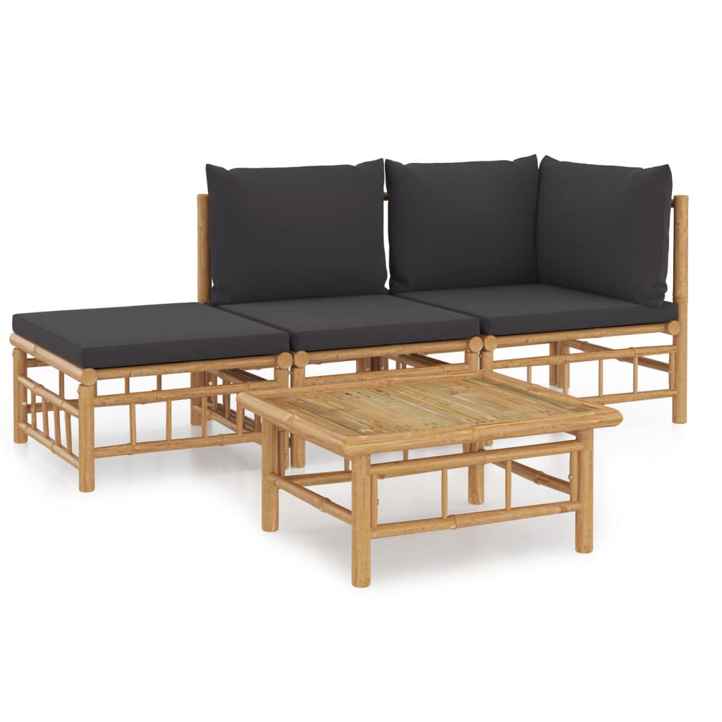 4-delige Loungeset met kussens bamboe donkergrijs is nu te koop bij PeponiXL, paradijselijk wonen!