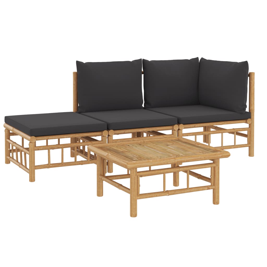 4-delige Loungeset met kussens bamboe donkergrijs is nu te koop bij PeponiXL, paradijselijk wonen!
