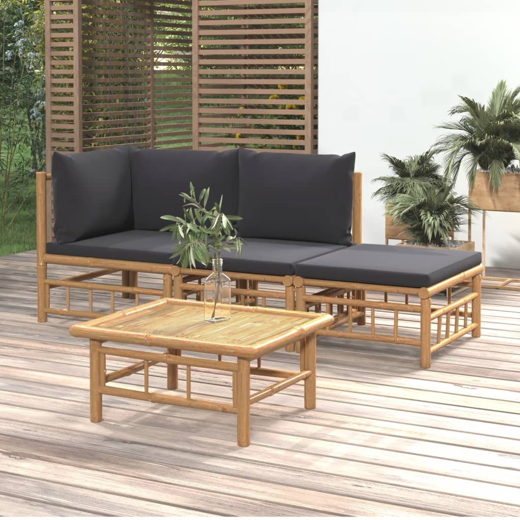 4-delige Loungeset met kussens bamboe donkergrijs is nu te koop bij PeponiXL, paradijselijk wonen!