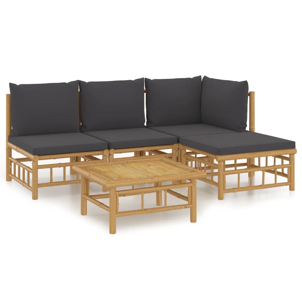5-delige Loungeset met kussens bamboe donkergrijs is nu te koop bij PeponiXL, paradijselijk wonen!