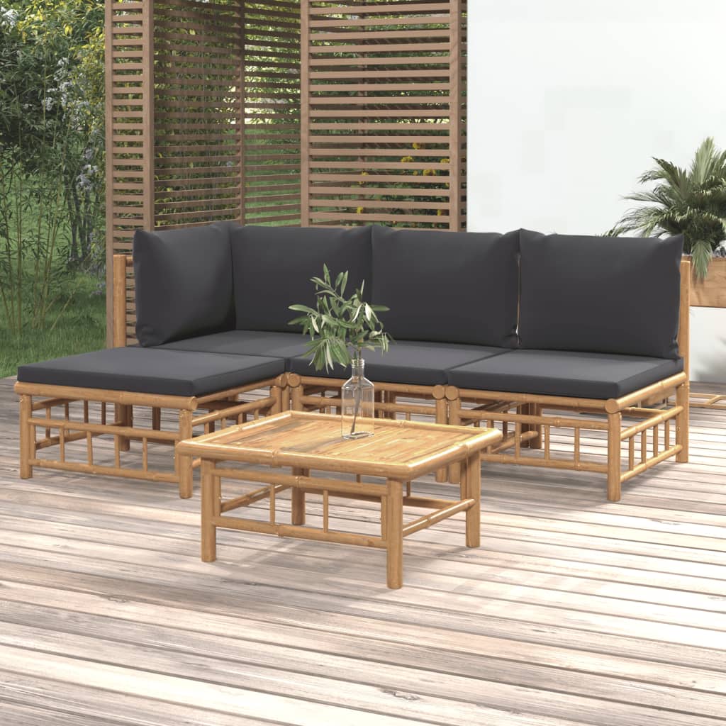 5-delige Loungeset met kussens bamboe donkergrijs is nu te koop bij PeponiXL, paradijselijk wonen!