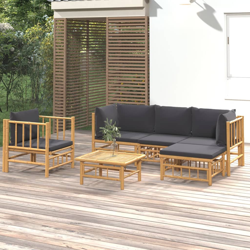 6-delige Loungeset met kussens bamboe donkergrijs is nu te koop bij PeponiXL, paradijselijk wonen!