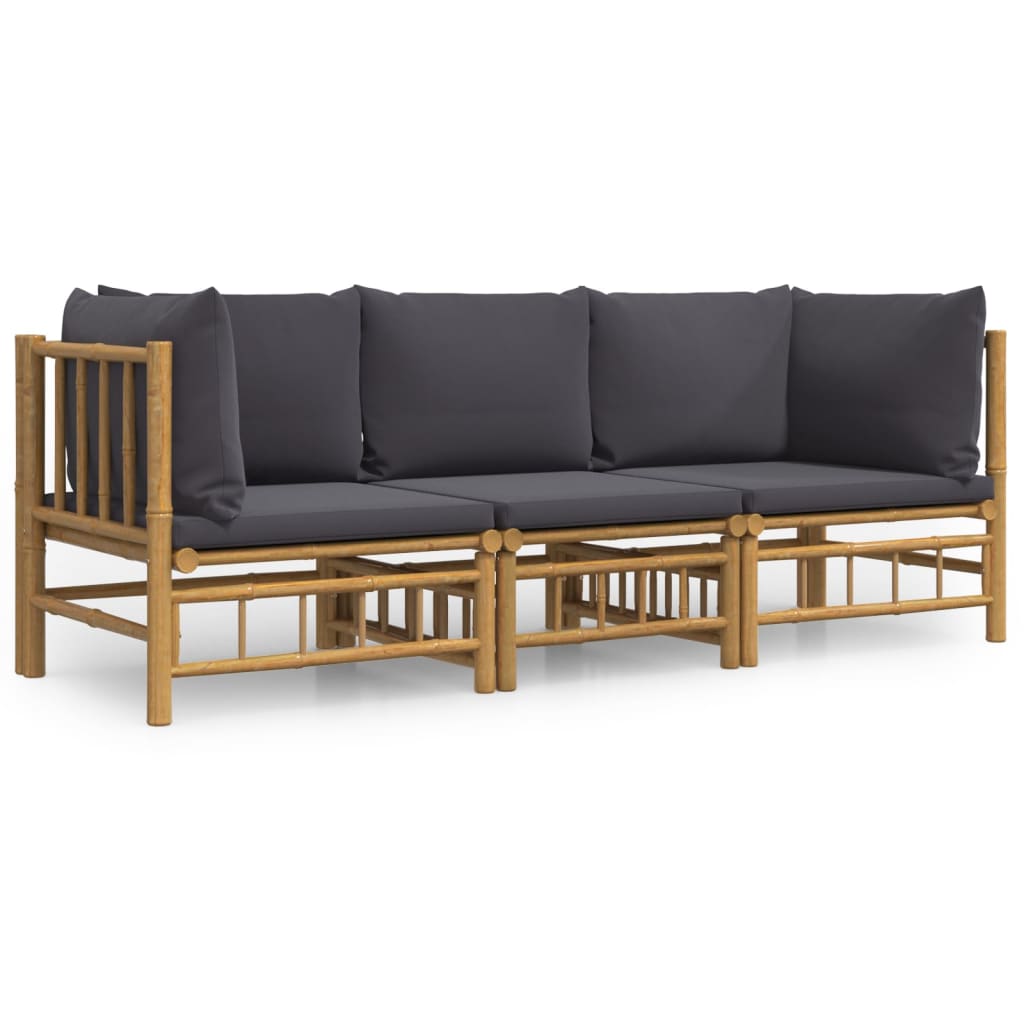 3-delige Loungeset met kussens bamboe donkergrijs is nu te koop bij PeponiXL, paradijselijk wonen!