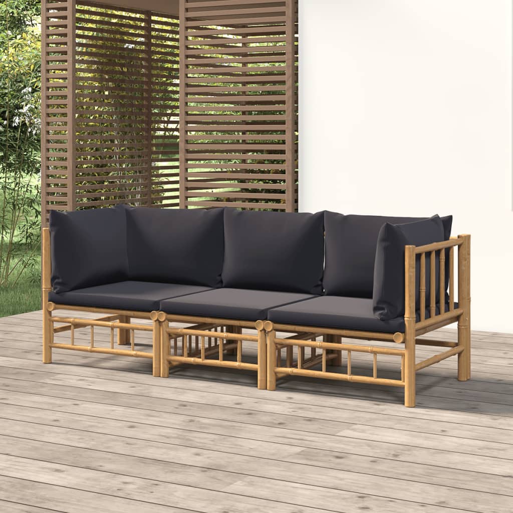3-delige Loungeset met kussens bamboe donkergrijs is nu te koop bij PeponiXL, paradijselijk wonen!